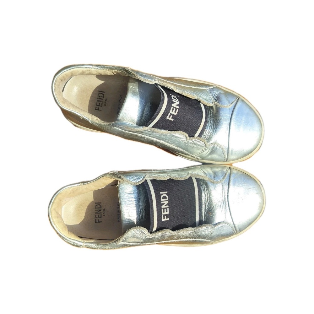 Fendi Silver Elastic Low Top Men's Athletic Sneakers Made in Italy